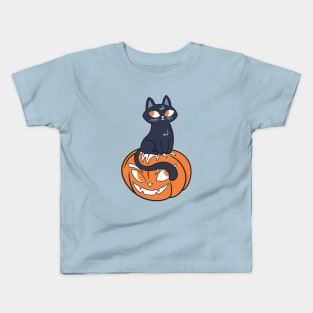 Spooky Black Cat on Pumpkin Kids T-Shirt